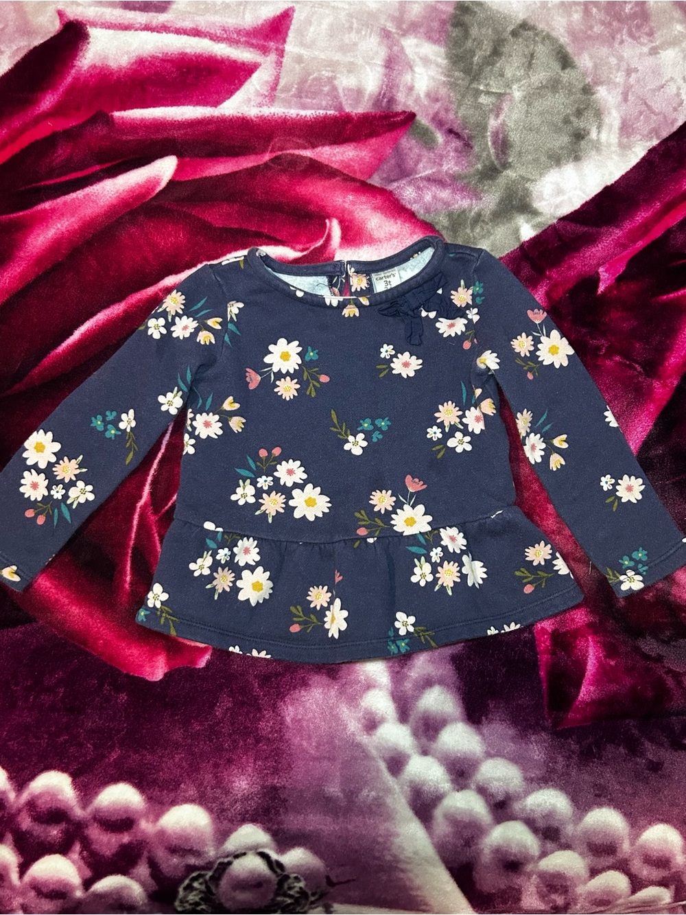 Carter's Navy Floral Peplum Long Sleeve Top